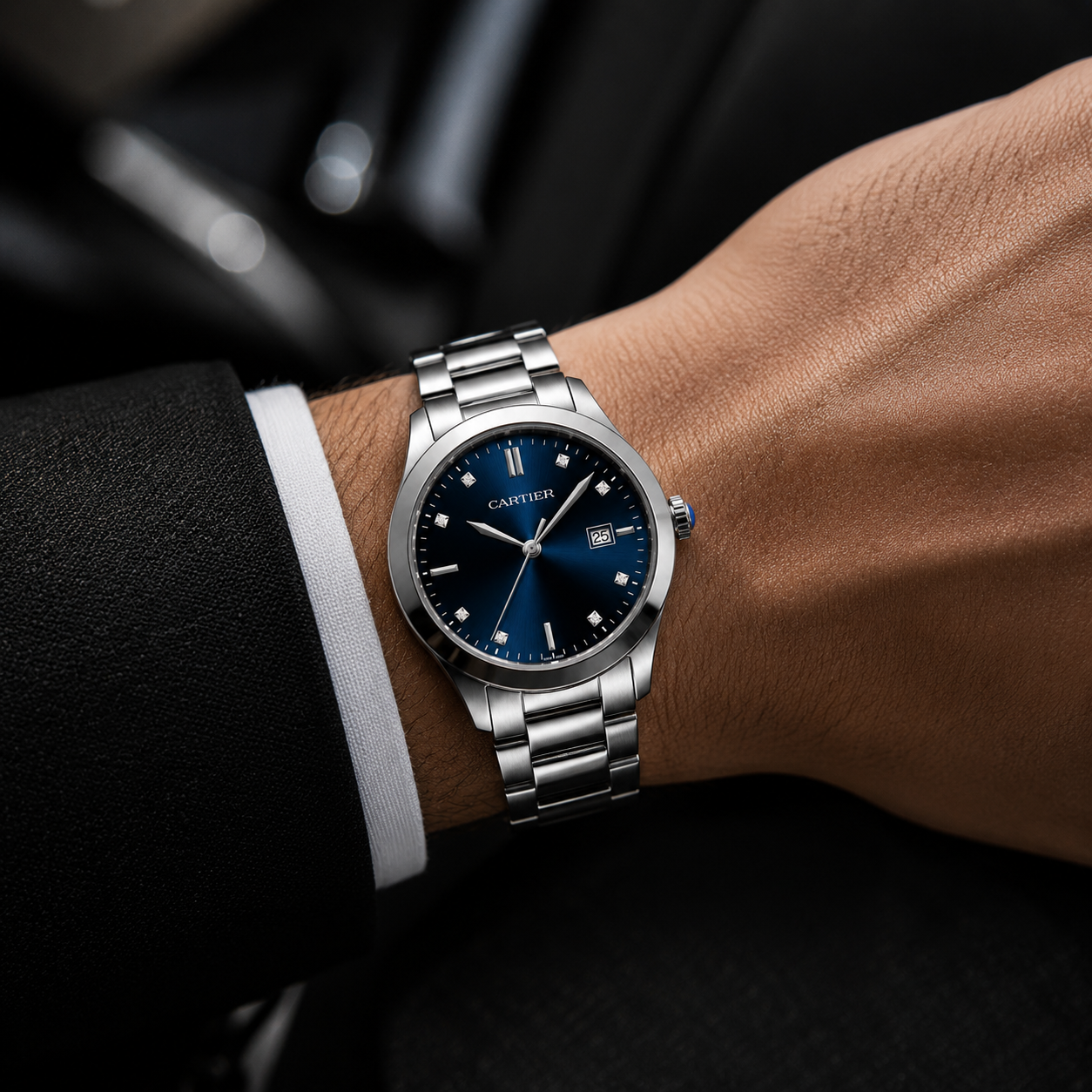 Cartier Blue Dial Stainless Steel Luxury Watch