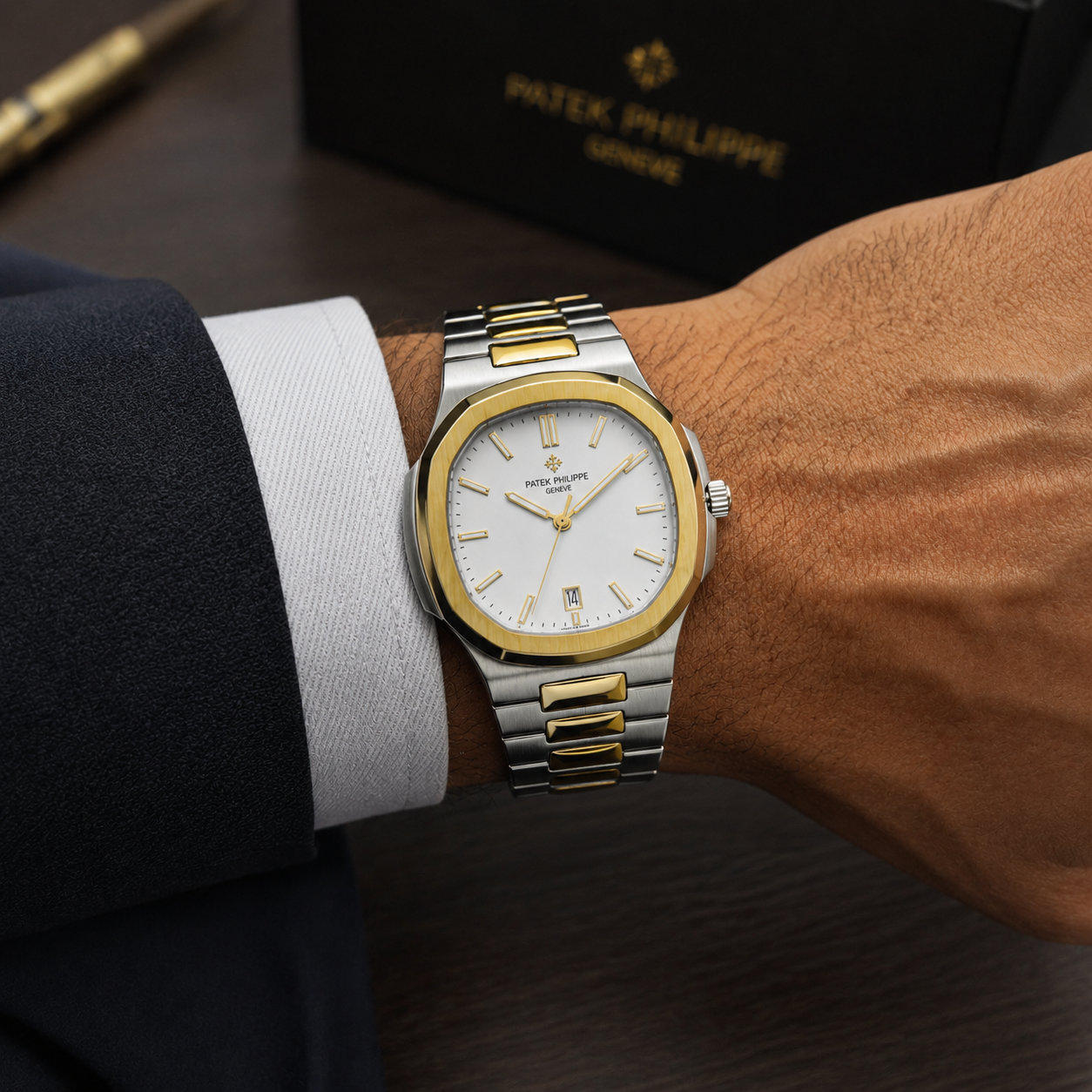 Patek Philippe Two-Tone Luxury Quartz Watch – White Dial Edition