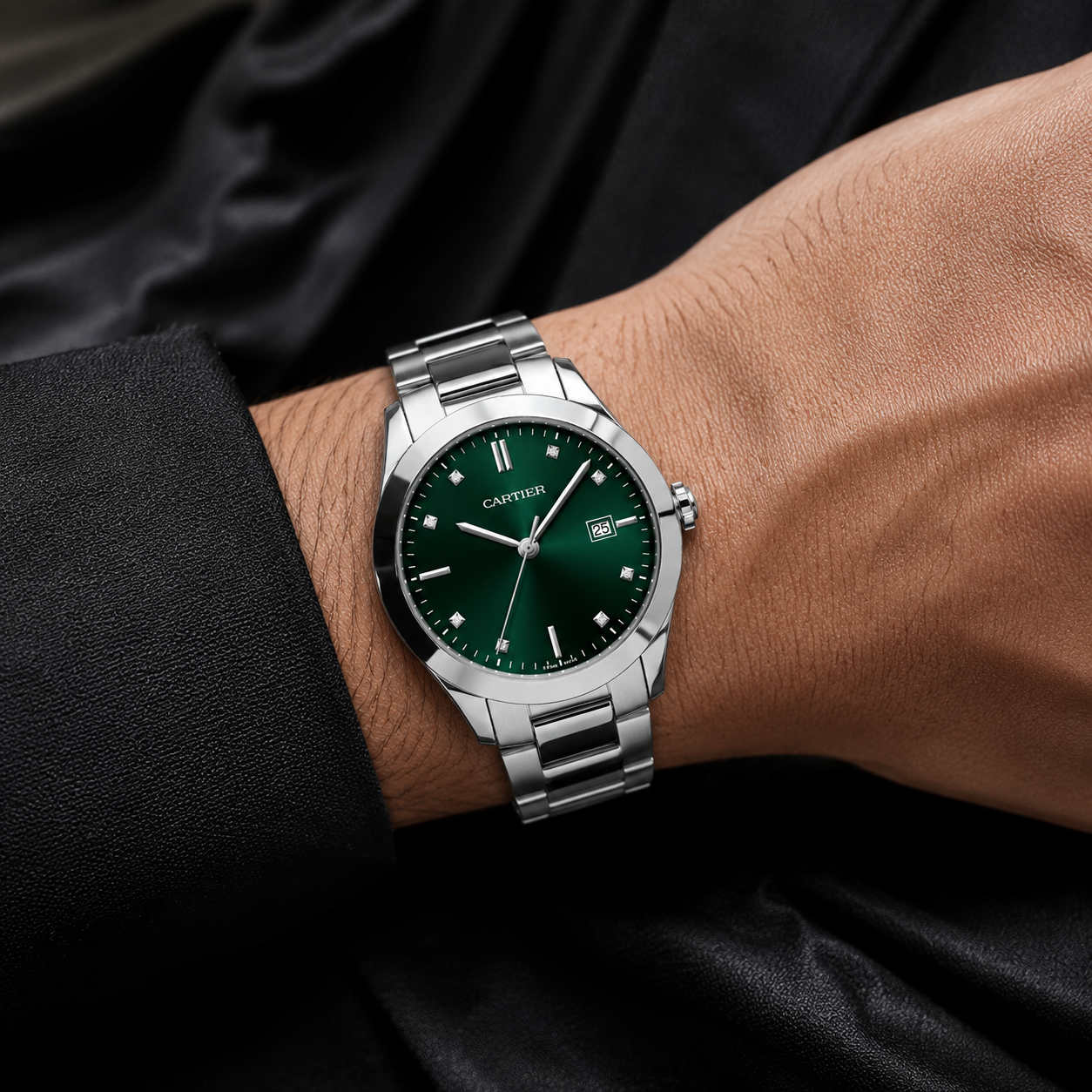 Cartier Green Dial Stainless Steel Luxury Watch