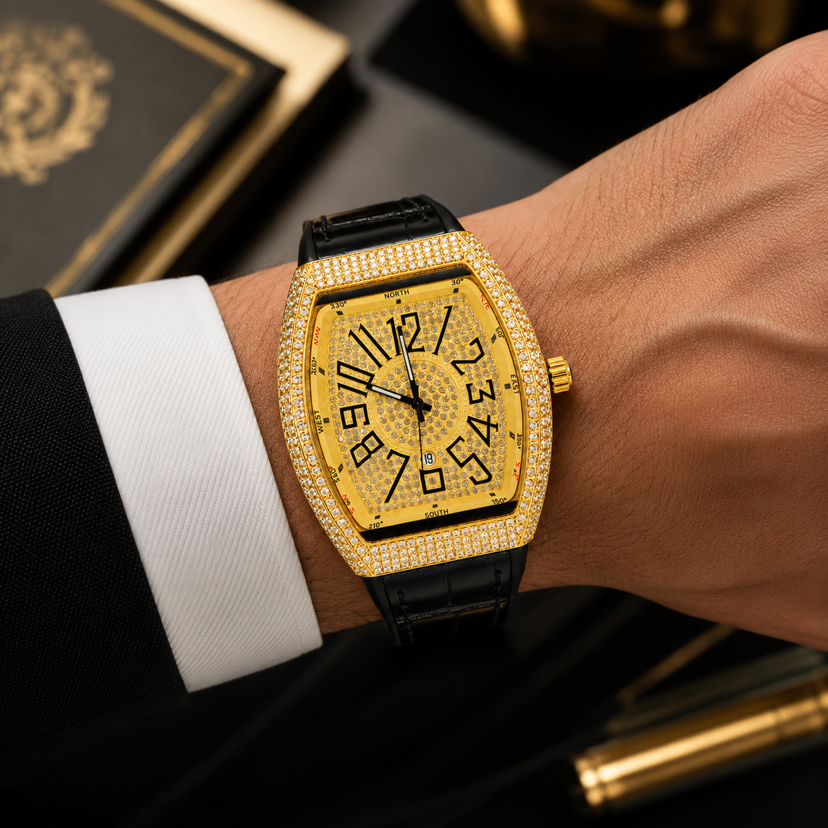 Franck Muller Vanguard Compass Display Gold Dial Premium Date Watch