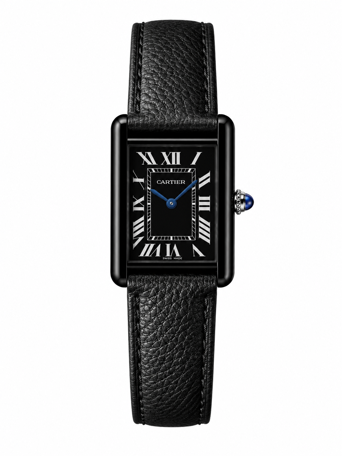 Cartier Tank Black Dial Black Leather Strap Luxury Watch