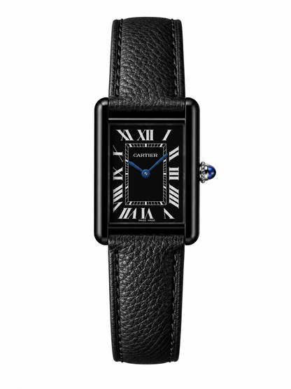 Cartier Tank Black Dial Black Leather Strap Luxury Watch
