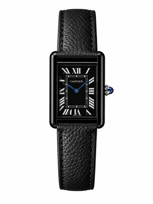 Cartier Tank Black Dial Black Leather Strap Luxury Watch