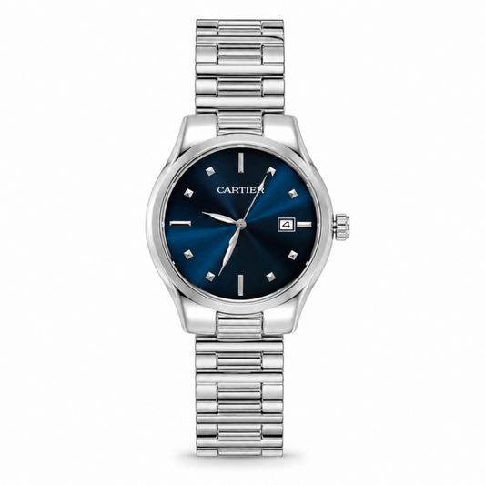 Cartier Royal Blue Sunburst Dial Date Luxury Watch