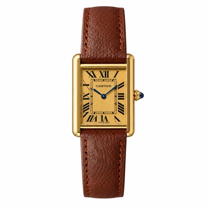 Cartier Tank Champagne Gold Dial Brown Leather Strap Luxury Watch