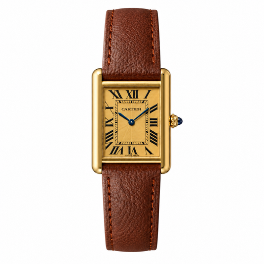 Cartier Tank Champagne Gold Dial Brown Leather Strap Luxury Watch