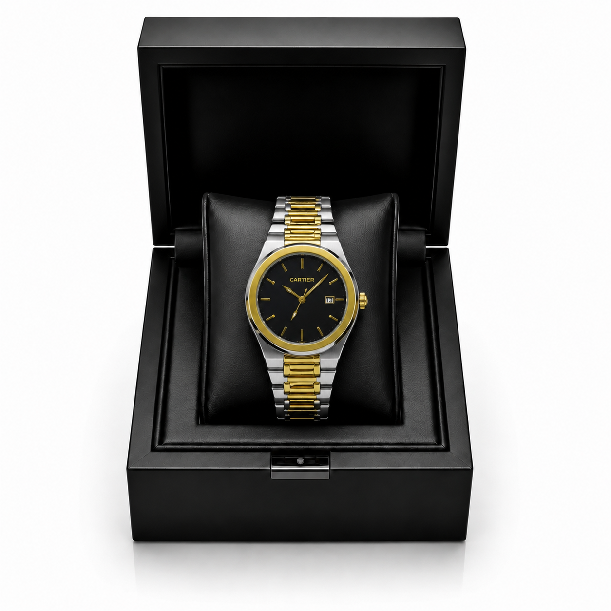Luxury Two-Tone Black Dial Stainless Steel Watch for Men