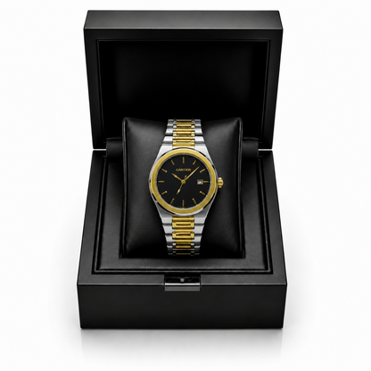 Luxury Two-Tone Black Dial Stainless Steel Watch for Men