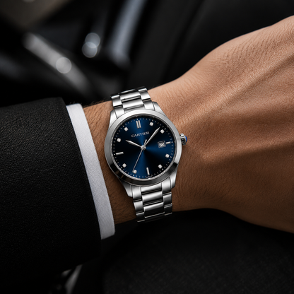Cartier Blue Dial Stainless Steel Luxury Watch