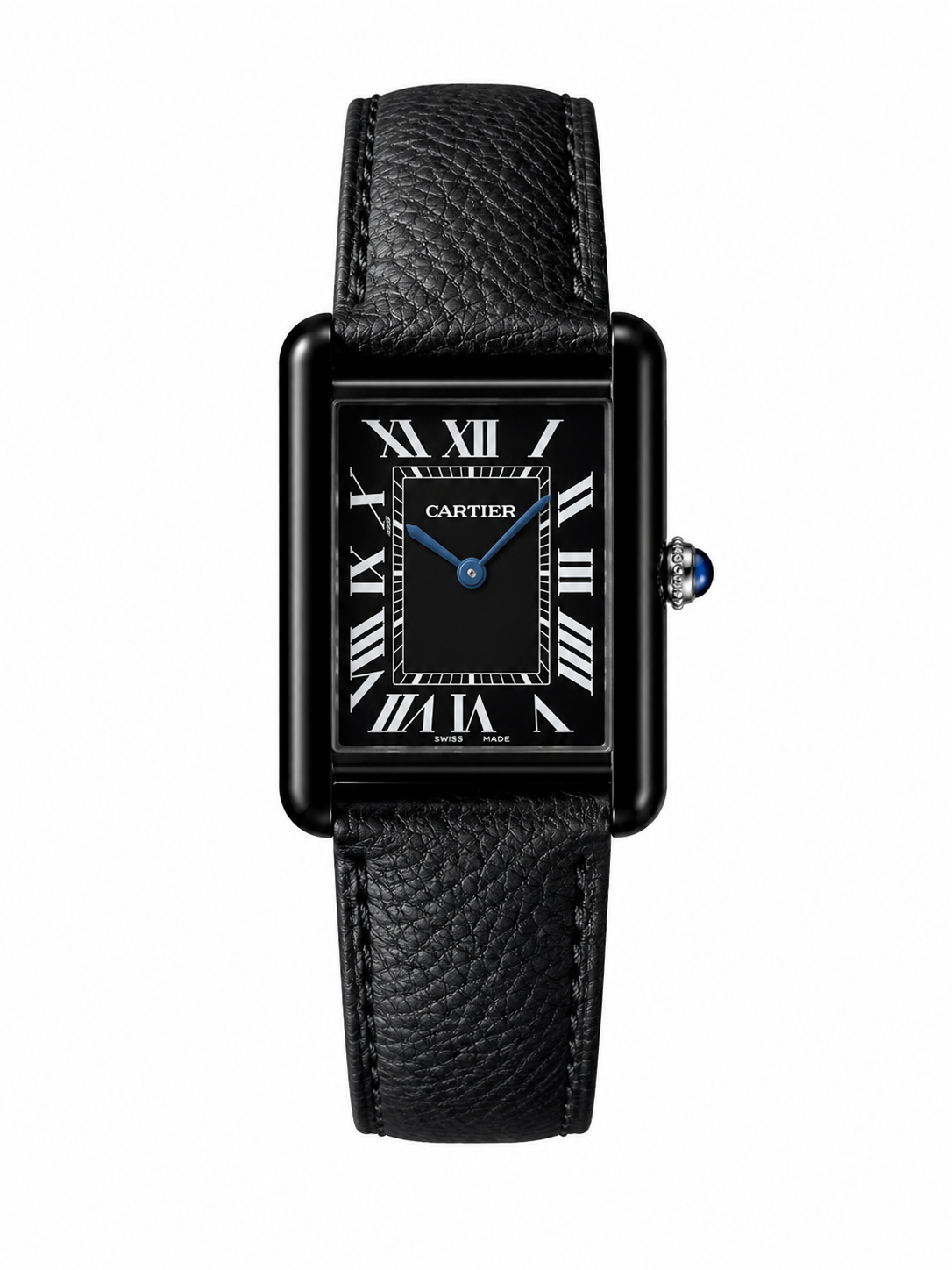 Cartier Black Tank Leather Strap Luxury Watch