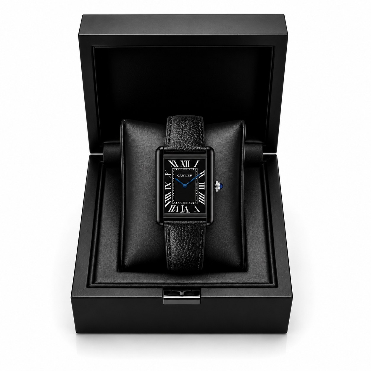 Cartier Black Tank Leather Strap Luxury Watch