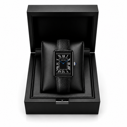 Cartier Black Tank Leather Strap Luxury Watch
