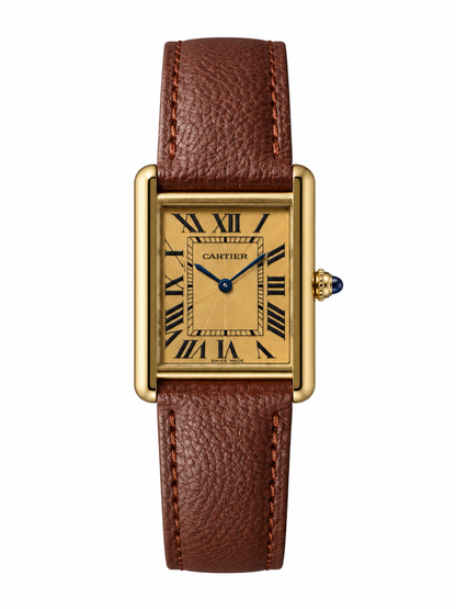 Cartier Tank Gold Dial Brown Leather Strap Luxury Watch