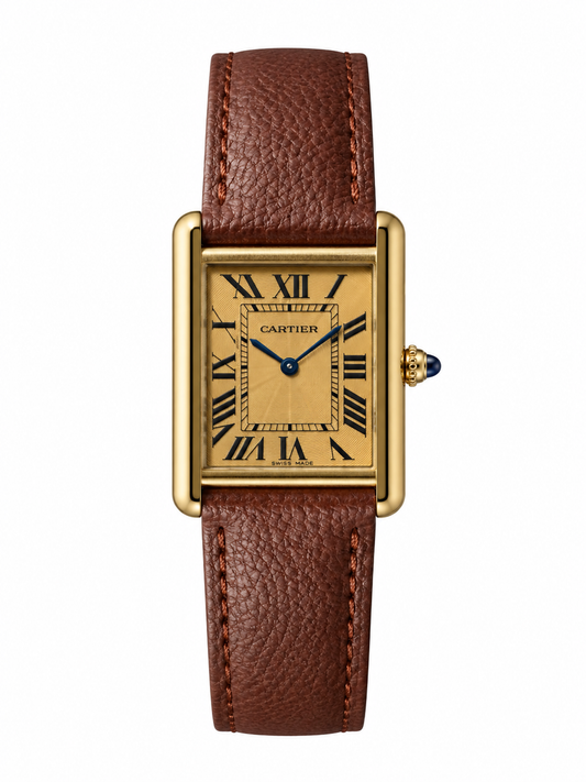 Cartier Tank Gold Dial Brown Leather Strap Luxury Watch