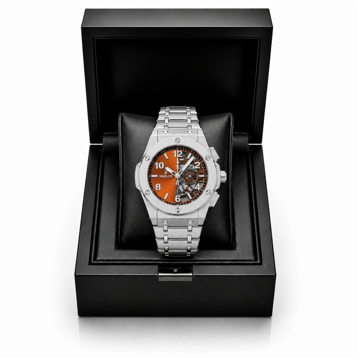 Hublot Classic Fusion Skeleton Orange Dial Stainless Steel Watch