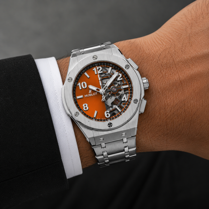 Hublot Classic Fusion Skeleton Orange Dial Stainless Steel Watch