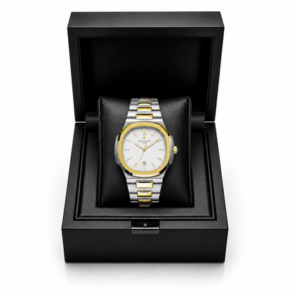 Patek Philippe Two-Tone Luxury Quartz Watch – White Dial Edition