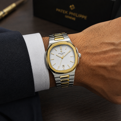 Patek Philippe Two-Tone Luxury Quartz Watch – White Dial Edition