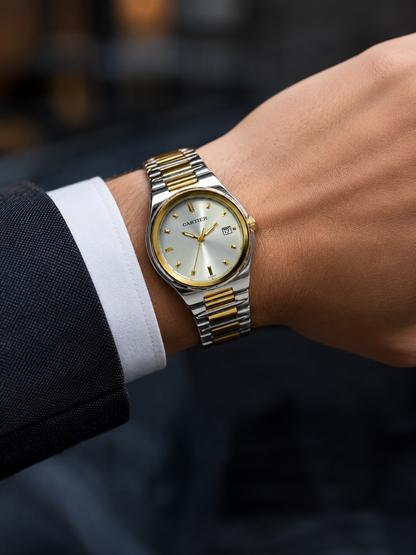 Luxury Two-Tone Stainless Steel Men’s Watch with Silver Dial