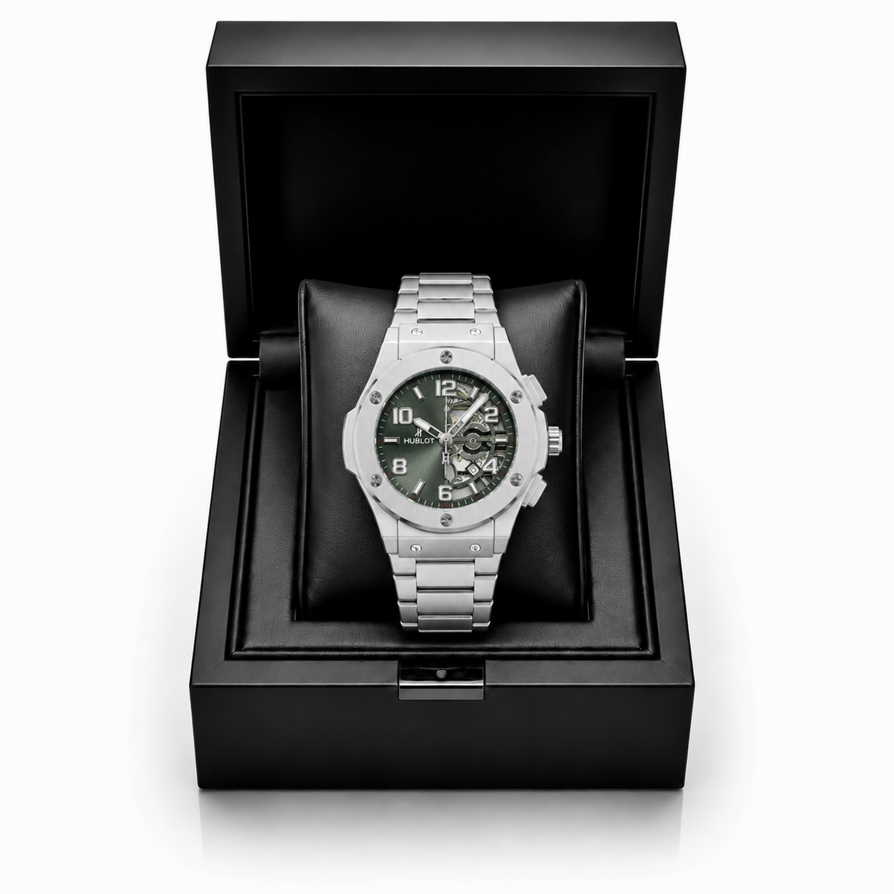 Hublot Classic Fusion Skeleton Green Dial Stainless Steel Luxury Watch