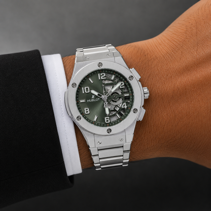 Hublot Classic Fusion Skeleton Green Dial Stainless Steel Luxury Watch