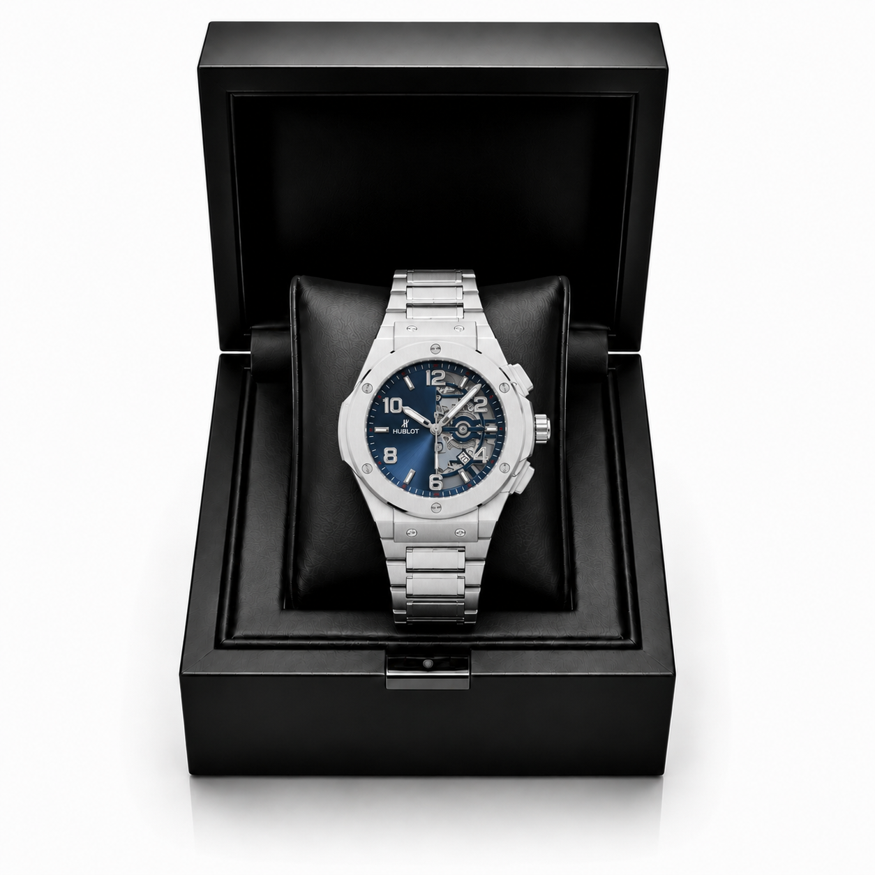 Hublot Classic Fusion Blue Skeleton Dial Stainless Steel Watch