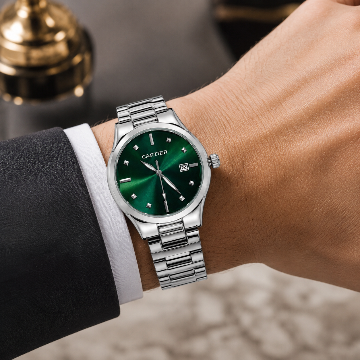 Cartier Royal Emerald Green Dial Date Luxury Watch