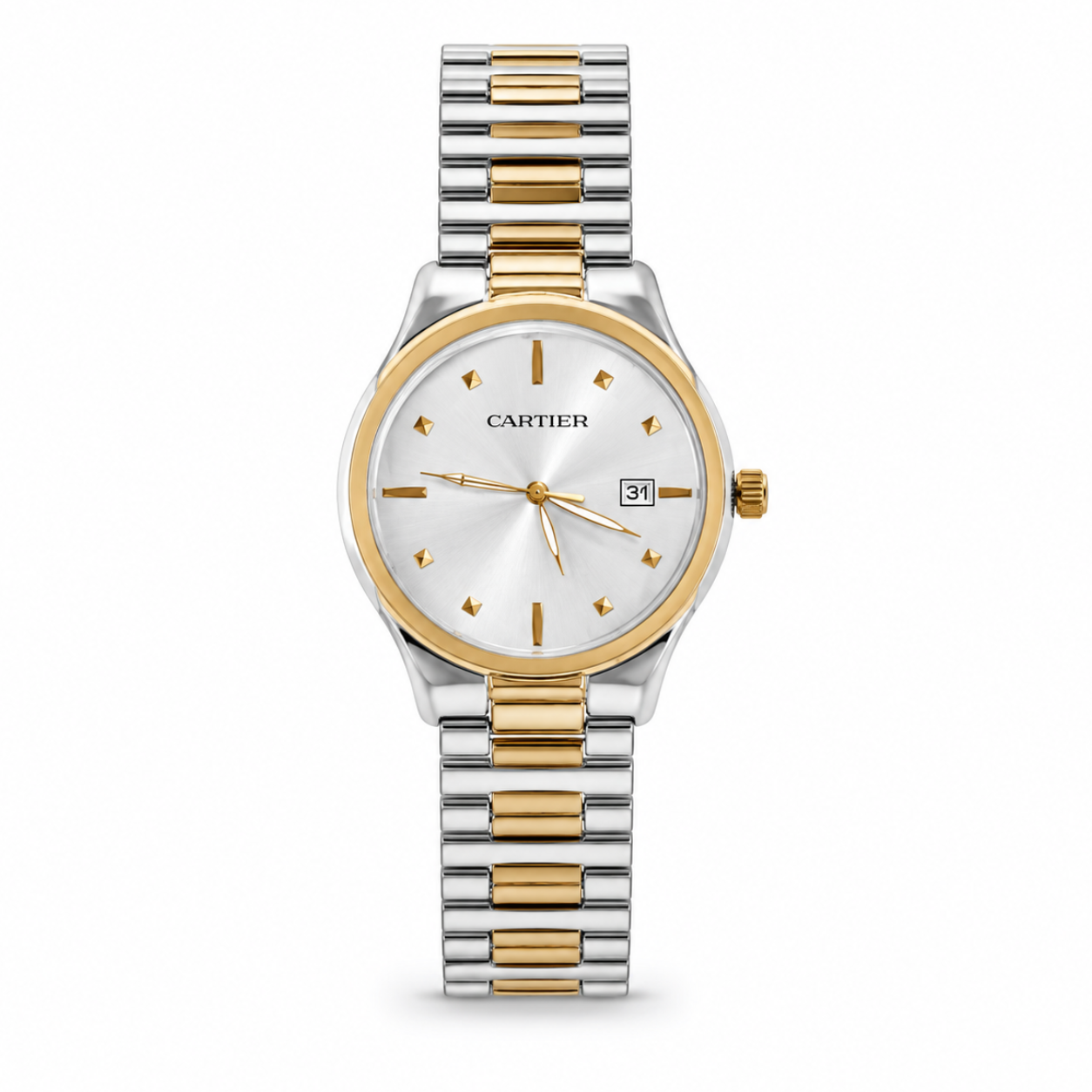 Cartier Silver White Dial Two-Tone Date Luxury Watch