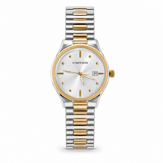 Cartier Silver White Dial Two-Tone Date Luxury Watch