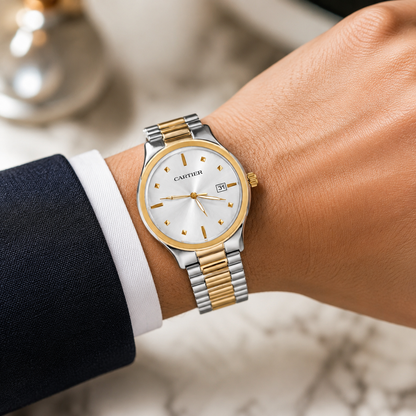 Cartier Silver White Dial Two-Tone Date Luxury Watch