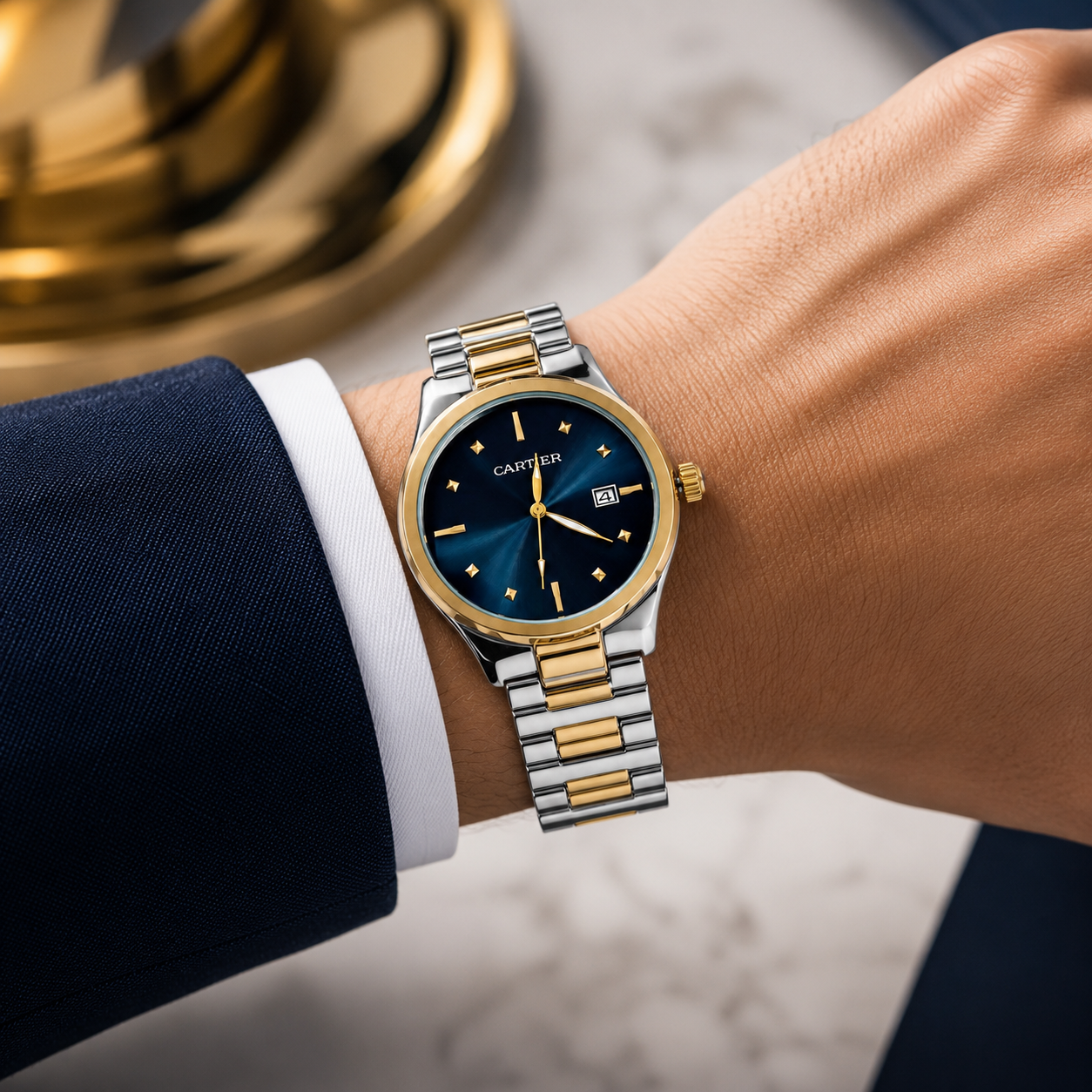 Cartier Royal Blue Dial Two-Tone Date Luxury Watch
