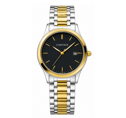 Luxury Two-Tone Black Dial Stainless Steel Watch for Men